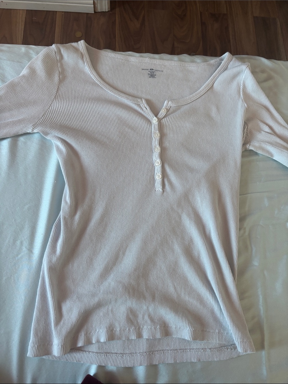 Brandy Melville White Ribbed Henley Long Sleeve Top